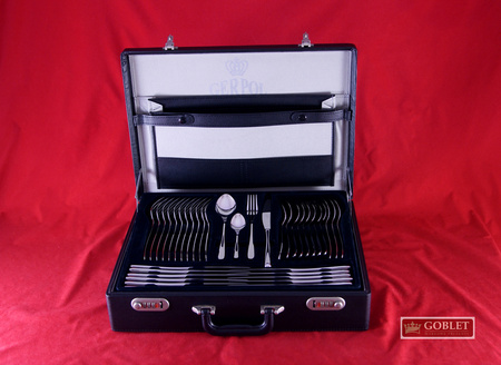 Sztućce Gerpol Venus zestaw 68 sztućców w walizce dla 12 OSÓB komplet 48 obiadowe 12 widelczyki do ciasta dodatki 18/10