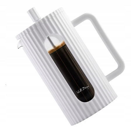 Vialli design zaparzacz Livio biały tłokowy nowoczesny ryflowany dzbanek do kawy herbaty ziół spieniacz z miarką 1l