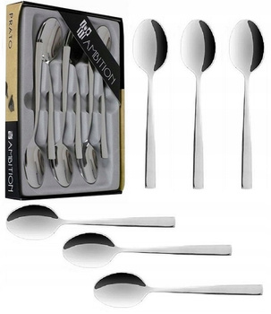 Ambition sztućce herbata Prato zestaw 6 łyżeczki do herbaty ciasta deserów proste nowoczesne gładkie bez wzoru w pudełku