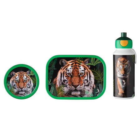 Mepal Campus TYGRYS zestaw dla dzieci lunchbox śniadaniówka bidon z ustnikiem butelka pojemnik na owoce fruitbox Wild Tiger bez BPA