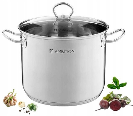 Ambition garnek Acero duży stalowy nierdzewny z pokrywą do bigosu rosołu barszczu kapusty indukcyjny na indukcję gaz 26cm 11l