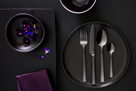 Sztućce Amefa Felicity Black zestaw 24 sztuki komplet dla 6 osób czarne nierdzewne z wzorem eleganckie