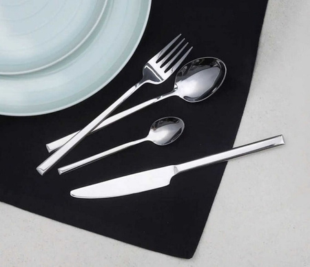 Sztućce Ambition Como srebrne zestaw 72 sztuki dla 12 osób komplet obiadowe deserowe nowoczesne sztućce w walizce