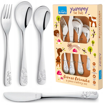 Amefa 4 sztućce dla dziecka zestaw Forest Friends Leśne Zwierzęta komplet dziecięcy nóż widelec łyżka widelec łyżeczka 18/10