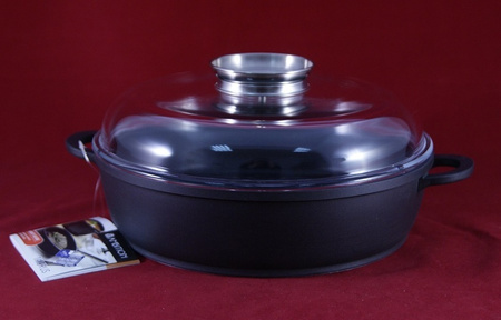 Ambition patelnia głęboka 28 cm Taurus z dwoma uchwytami pokrywą żaroodporną brytfanna z aromatyzerem do piekarnika na indukcję gaz