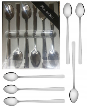 AMBITION PRATO 6 długie łyżeczki LATTE zestaw do kawy deserów lodów koktajli komplet nierdzewne sztućce seserowe