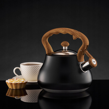 Ambition czajnik Flavio czarny matowy tradycyjny nierdzewny z gwizdkiem zintegrowanym z rączką indukcyjny na indukcję gaz 2 l