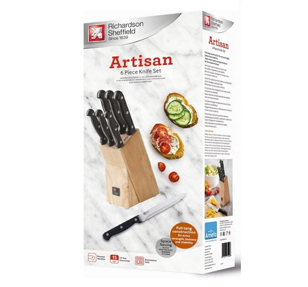 AMEFA RICHARDSON SHEFFIELD  zestaw 6 noże kuchenne ARTISAN w bloku drewnianym 