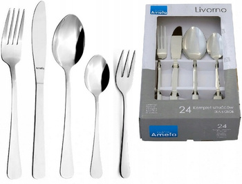 Amefa sztućce Livorno 30 zestaw 24 sztuki dla 6 osób komplet obiadowe 6 widelczyki deserowe do ciasta tortu deserów