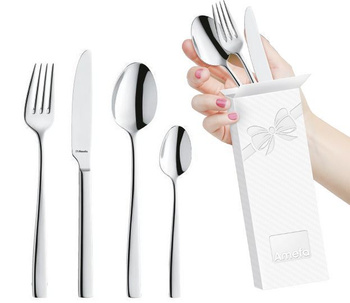 Sztućce Amefa Martin zestaw 48 sztuk dla 12 osób proste nowoczesne sztućce obiadowe bez wzoru stal 18/10 komplet