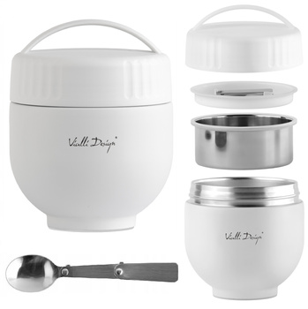 VIALLI DESIGN FUORI termos obiadowy z pojemnikiem i łyżką  na zupę jedzenie mięso biały 680 ml