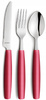 Amefa sztućce dziecięce zestaw 3 dla dziecka kolorowe wiśniowe czerwone Pixel nóż widelec łyżka bez niklu do przedszkola