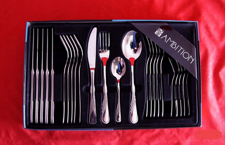 AMBITION 84 SZTUĆCE NAPOLI ZESTAW OBIADOWY WIDELCZYKI ŁYŻECZKI KAWY LATTE