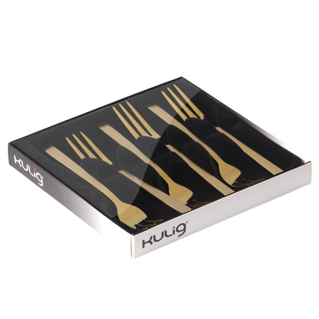 Komplet 6 widelczyków do ciasta Piano gold w pudełku 29514