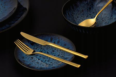 Sztućce Amefa Metropole złote gold zestaw 24 elementy nierdzewne komplet dla 6 osób nowoczesne eleganckie gładkie bez wzoru 