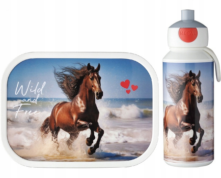 MEPAL Campus zestaw dla dzieci lunchbox śniadaniówka bidon butelka z koniem DZIKI KOŃ do szkoły na rower bez BPA Wild Horse