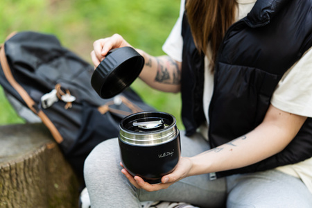 VIALLI DESIGN FUORI termos obiadowy z pojemnikiem i łyżką  na zupę jedzenie mięso czarny 680 ml 