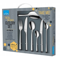 Amefa sztućce Manille zestaw 42 elementy komplet na 6 osób nowoczesne obiadowe łyżeczki do latte noże do steków sztućce sałatkowe