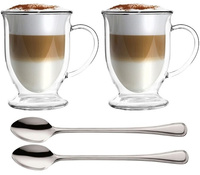 VIALLI DESIGN 2 szklanki kubki  TERMICZNE do kawy herbaty AMO 250 ml + 2 łyżeczki długie do latte Amefa Bologna