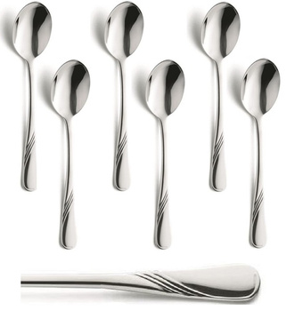 AMEFA HELMA 6 sztuk łyżeczki do HERBATY deserów zestaw sztućce nierdzewne z wzorem fala komplet dla 6 osób połysk