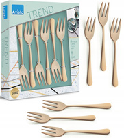 Amefa sztućce Austin zestaw 6 widelczyki ZŁOTE do ciasta tortu deserów komplet dla 6 osób gładkie bez wzoru nierdzewne bez niklu 18/0 