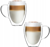 VIALLI ZESTAW SZKLANKI WYSOKIE Z UCHEM TERMICZNE KAWY LATTE HERBATY 360 ml
