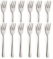 Amefa sztućce Austin zestaw 12 widelczyki do ciasta tortu deserów komplet dla 12 osób nierdzewne gładkie bez wzoru bez niklu 18/0