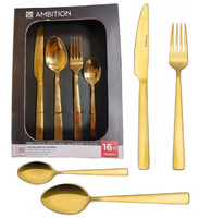 Sztućce Ambition Madeni zestaw 16 elementów obiadowe złote gold komplet dla 4 osób kolorowe nowoczesne modern do zmywarki 