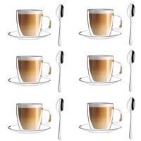 VIALLI DESIGN Amo komplet 6 filiżanek szklanek ze spodkami z podwójną ścianką 250ml + łyżeczki