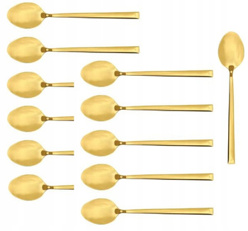 Sztućce Ambition Como Gold zestaw 12 sztuk złote łyżeczki do herbaty ciasta deserów kawy dla 12 osób nowoczesne do zmywarki