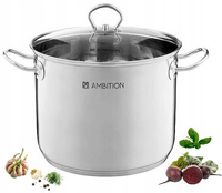 Ambition garnek Acero duży stalowy nierdzewny z pokrywą do bigosu rosołu barszczu kapusty indukcyjny na indukcję gaz 26cm 11l