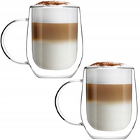 VIALLI DESIGN AMO zestaw 2 szklanki z uchem kubki TERMICZNE podwójnymi ściankami kawy latte herbaty desrów 300 ml 