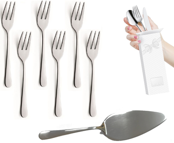Sztućce Amefa Austin 7 zestaw 6 widelczyki do ciasta tortu deserów 1 łopatka do serwowania nierdzewne gładkie bez wzoru stal bez niklu 18/0