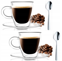 VIALLI DESIGN AMO zestaw 2 małe szklanki filiżanki TERMICZNE z uchem do kawy espresso 50 ml i 2  łyżeczki małe