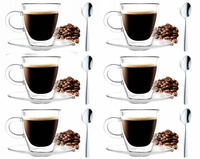 VIALLI AMO 6 małych szklanek filiżanek termicznych z uchem do kawy espresso 50 ml + łyżeczki