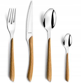 Amefa Sztućce Eclat Nature 48 elementów zestaw dla 12 osób obiadowe bez niklu efekt jasnego drewna