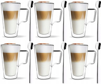 VIALLI DIVA 6 szklanek wysokich termiczne kubki filiżanki kawy latte herbaty 350 ml + łyżeczki