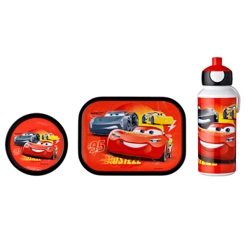 MEPAL zestaw 3 Cars Auta lunchbox śniadaniówka dla dziecka bento pojemnik na owoce fruit box, butelka  bidon z ustnikiem na napoje