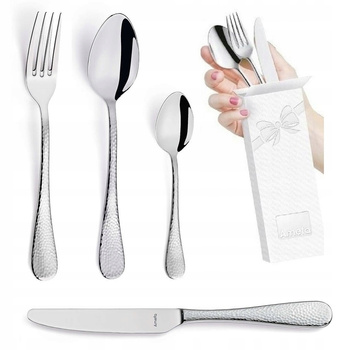 Amefa sztućce Sierra 48 elementów obiadowe zestaw dla 12 osób nierdzewne nowoczesne z tłoczonym wzorem do zmywarki stal 18/10