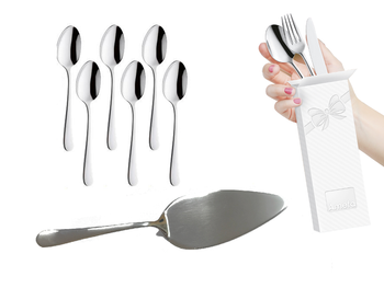 Amefa sztućce Austin 7 zestaw 6 łyżeczki do kawy 1 łopatka do ciasta tortu komplet nierdzewne gładkie bez wzoru stal bez niklu 18/0