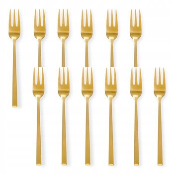 Sztućce Ambition Como Gold  zestaw 12 sztuk złote widelczyki do ciasta tortu deserów owoców komplet dla 12 osób nowoczesne