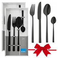 Sztućce Amefa Metropole czarne black zestaw 48 elementów nierdzewne komplet dla 12 osób nowoczesne eleganckie gładkie bez wzoru 