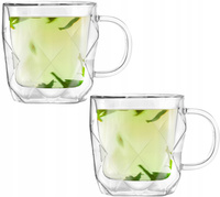 VIALLI DESIGN GEO zestaw 2 szklanki TERMICZNE z podwójnymi ścinkami kawy herbaty cappucino deserów 330 ml