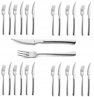 AMEFA CHULETERO 24 sztućce STEKOWE zestaw 12 widelec 12 nóż z ZĄBKAMI do pizzy steków schabowego mięsa komplet ze stali na 12 osób 