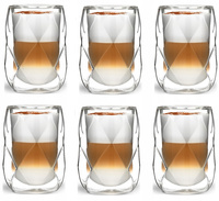 VIALLI DESIGN GEO 6 szklanek termicznych wysokich do kawy latte herbaty wody soku 350 ml