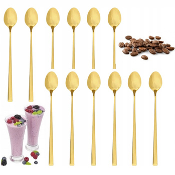 Sztućce Ambition Como Gold zestaw 12 sztuk długie złote łyżeczki do kawy latte deserów lodów koktajli dla 12 osób nowoczesne
