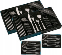 Sztućce Ambition Napolin zestaw 60 sztuk komplet dla 12 osób z wzorem fali 48 obiadowe 12 widelczyki do ciasta tortu połysk