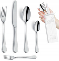 Sztućce Amefa Drift 60 sztuk zestaw dla 12 osób nierdzewne bez wzoru 48 obiadowe 12 widelczyki do ciasta tortu stal 18/10