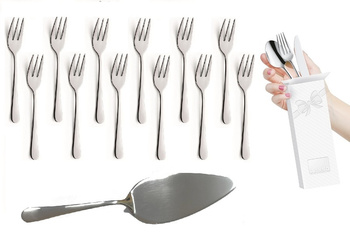 Amefa sztućce Austin 13 zestaw 12 widelczyki do ciasta tortu deserów 1 łopatka do serwowania nierdzewne bez wzoru bez niklu 18/0