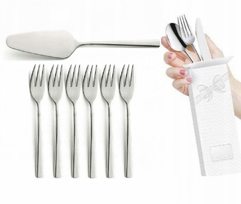 Sztućce Amefa Dakota zestaw 7 do ciasta, deserów  6 widelczyki 1 łopatka do tortu ciasta deserów dla 6 osób sztućce bez niklu